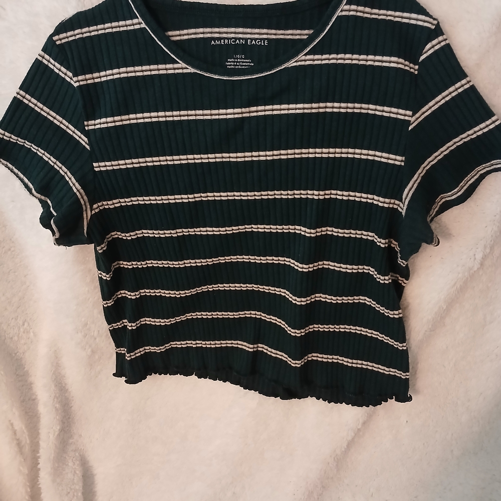 American Eagle Outfitters Green Ribbed Crop T-Shirt